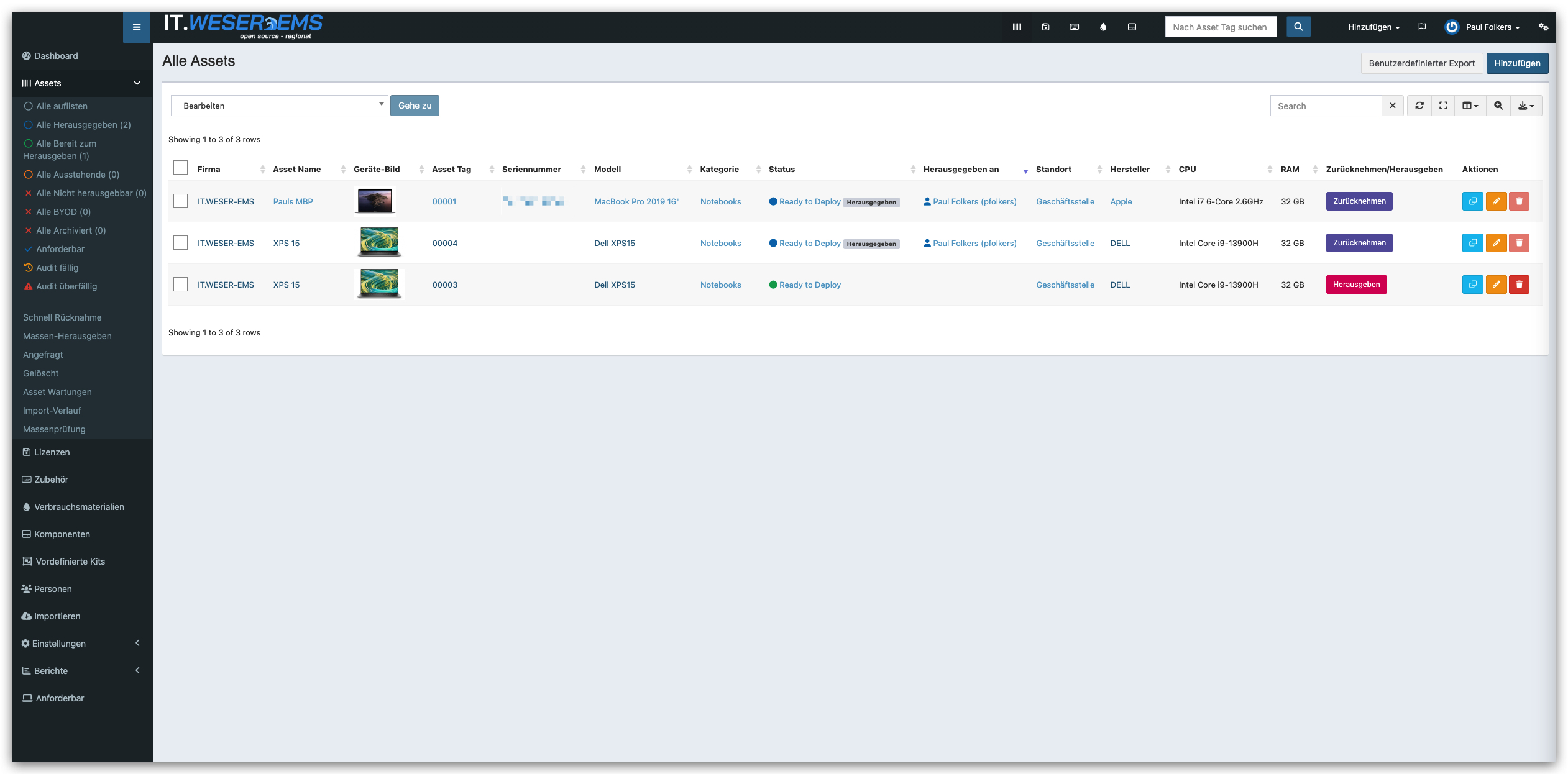 ITSM Asset Management CMDB Snipe-IT Asset-Ansicht