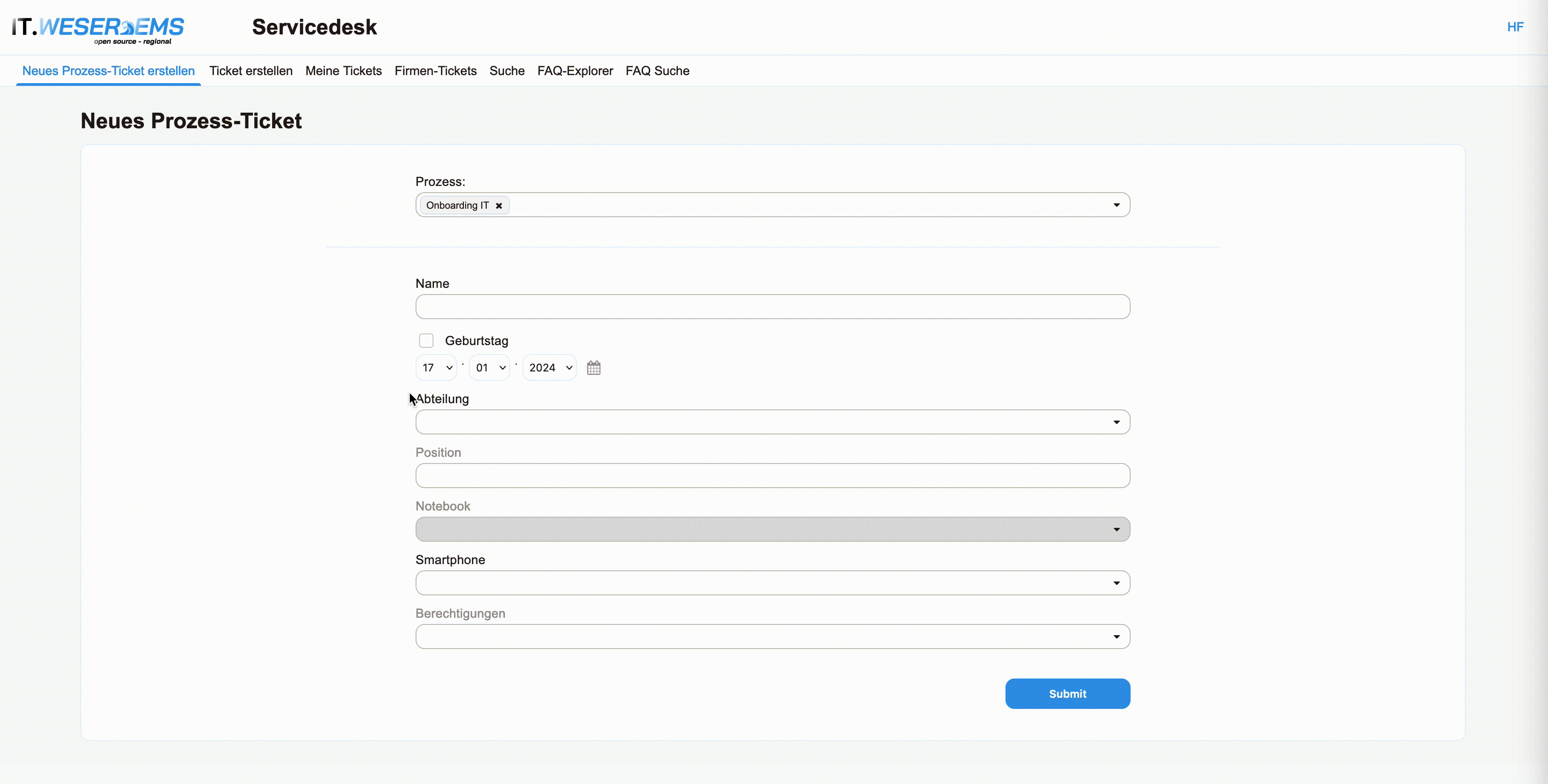 Startdialog des Onboarding-Prozesses